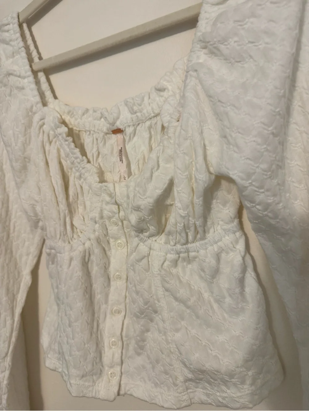 Free People White Puff Sleeve Peplum Top